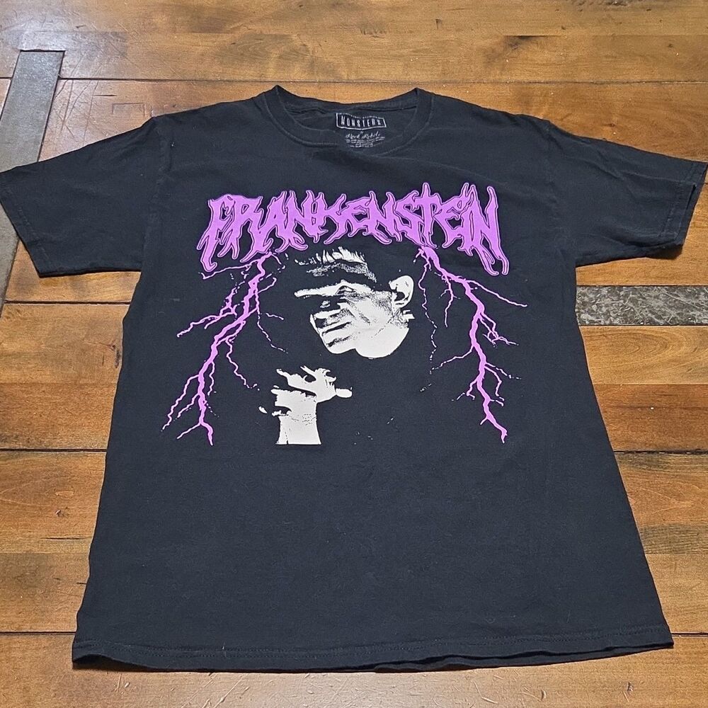 Frankenstein rock rebel universal monsters neon purple lightning shirt s